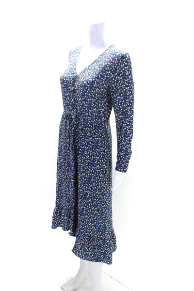 Rails Womens Blue Floral V-neck Tie Waist Long Sleeve Shift Dress Size XS