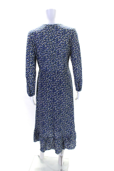 Rails Womens Blue Floral V-neck Tie Waist Long Sleeve Shift Dress Size XS