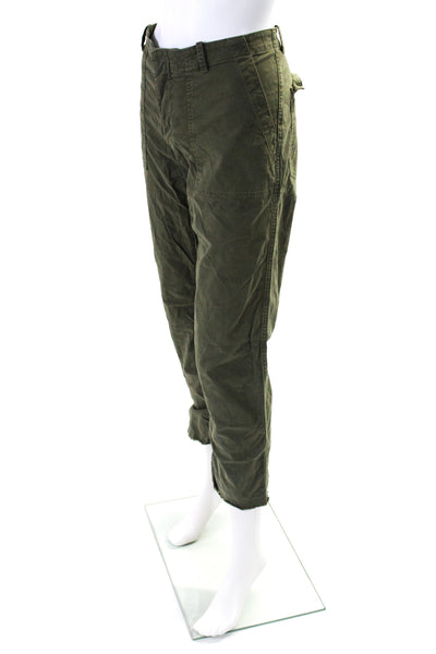 Nili Lotan Womens Raw Hem Mid Rise Slim Leg Pants Olive Green Cotton Size 10