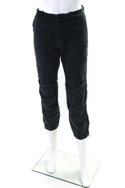 Nili Lotan Womens High Rise Zip Up Jogger Utility Pants Black Cotton Size 8