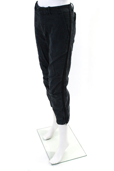 Nili Lotan Womens High Rise Zip Up Jogger Utility Pants Black Cotton Size 8