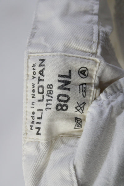 Nili Lotan Womens Mid Rise Zip Up Slim Leg Utility Pants White Cotton Size 10