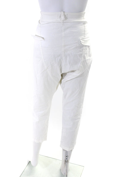 Nili Lotan Wonens High Rise Slim Leg Utility Pants White Cotton Size 6