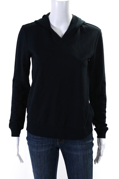 Theory Women's Hood Long Sleeves Pullover Sweatshirt Navy Blue Size P