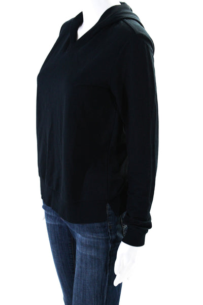 Theory Women's Hood Long Sleeves Pullover Sweatshirt Navy Blue Size P