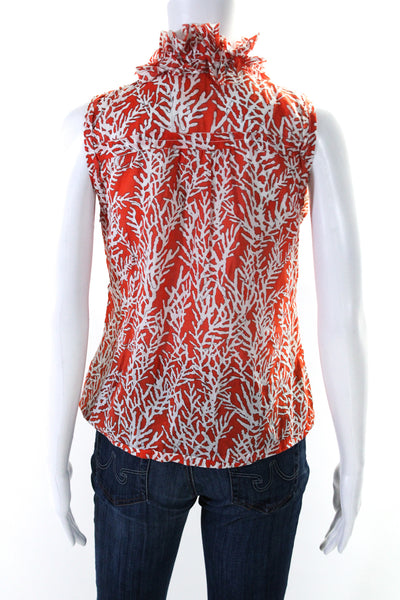 Tory Burch Women's Ruffle Sleeveless Button Down Blouse Carol Size 2