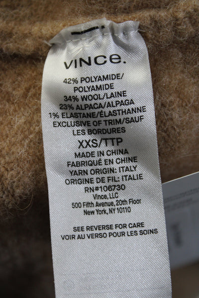 Vince Women's Hood Long Sleeves Pockets Pullover Sweater Camel Size XXS