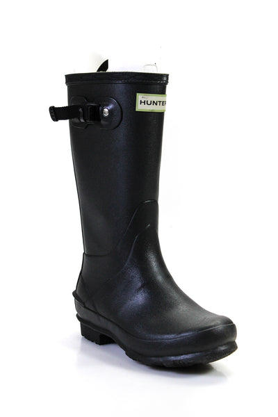 Hunter Childrens Girls Pull On Silver Tone Ankle Norris Rain Boots Black Size 4