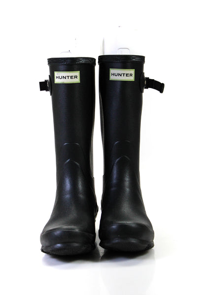 Hunter Childrens Girls Pull On Silver Tone Ankle Norris Rain Boots Black Size 4