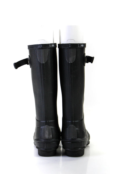 Hunter Childrens Girls Pull On Silver Tone Ankle Norris Rain Boots Black Size 4