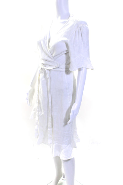 Honorine Womens Short Sleeve Knee Length Linen Wrap Dress White Size Small