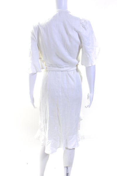 Honorine Womens Short Sleeve Knee Length Linen Wrap Dress White Size Small