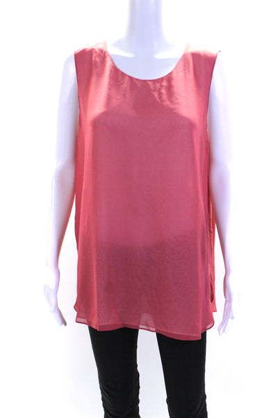 Vince Womens Sleeveless Scoop Neck Silk Blouse Top Pink Size Extra Large