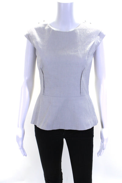 Lela Rose Womens Back Zip Sleeveless Scoop Neck Top Blouse Gray Cotton Size 4