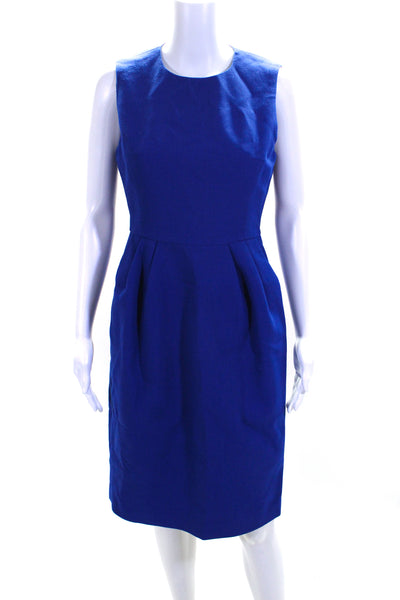 Michael Kors Womens Back Zip Crew Neck Sheath Dress Blue Wool Size 6