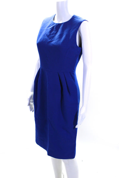 Michael Kors Womens Back Zip Crew Neck Sheath Dress Blue Wool Size 6