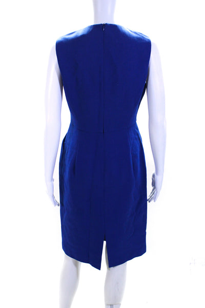 Michael Kors Womens Back Zip Crew Neck Sheath Dress Blue Wool Size 6