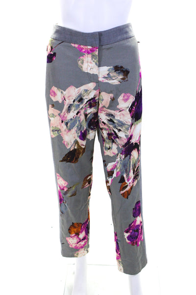 Trina Turk Womens Zipper Fly Straight Leg Floral Trouser Pants Gray Multi Size 8