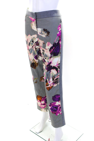 Trina Turk Womens Zipper Fly Straight Leg Floral Trouser Pants Gray Multi Size 8