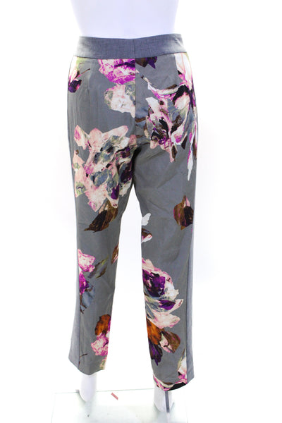 Trina Turk Womens Zipper Fly Straight Leg Floral Trouser Pants Gray Multi Size 8