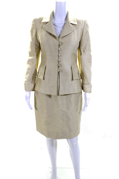 Lourdes Chavez Womens Button Front Notched Lapel Skirt Suit Yellow Size 4