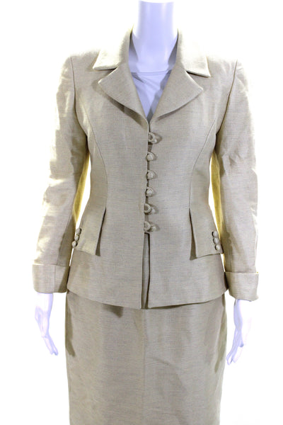 Lourdes Chavez Womens Button Front Notched Lapel Skirt Suit Yellow Size 4