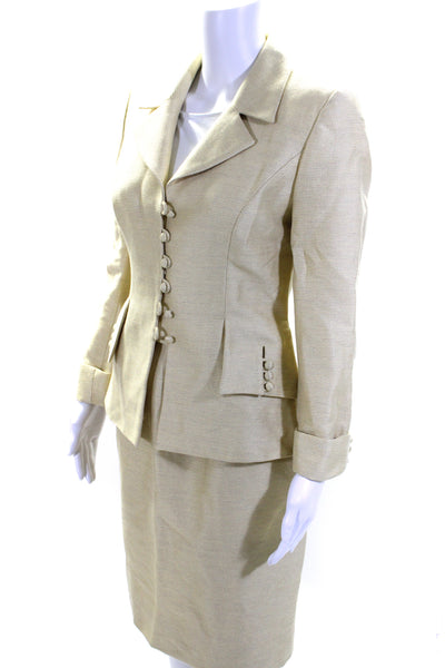 Lourdes Chavez Womens Button Front Notched Lapel Skirt Suit Yellow Size 4