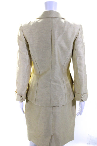 Lourdes Chavez Womens Button Front Notched Lapel Skirt Suit Yellow Size 4