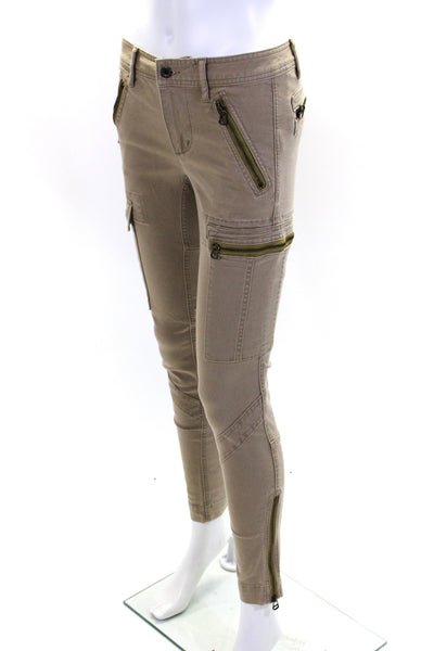 Polo Ralph Lauren Womens Mid Rise Skinny Leg Cargo Pants Beige Cotton Size 2