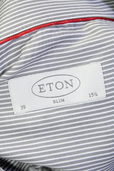 Eton Mens Striped Slim Fit Button Down Dress Shirt Gray Cotton Size 39 15.5