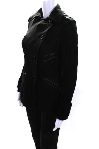 Andrew Marc Womens Double Breasted Button Down Pea Coat Black Wool Size 2