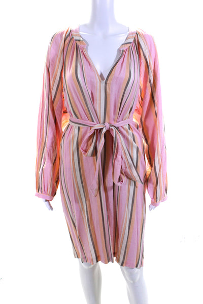 Xirena Women's Round Neck Long Sleeves Flowy Midi Dress Multicolor Stripe Size L