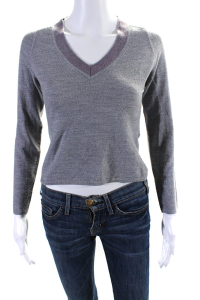 Rag & Bone Womens Long Sleeves V Neck Sweater Gray Purple Wool Size Small