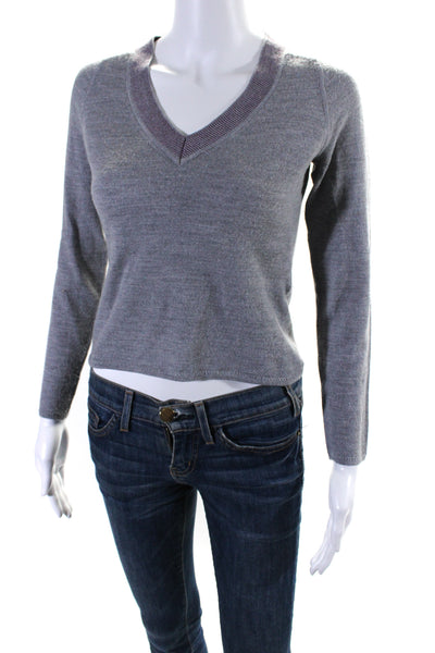 Rag & Bone Womens Long Sleeves V Neck Sweater Gray Purple Wool Size Small