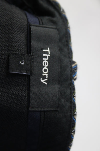 Theory Womens Shadow Jacquard Treeca 2 Slim Leg Pants Black Blue Size 2