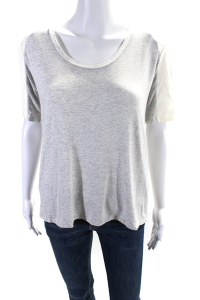 Mason Womens Leather Short Sleeves Pullover Tee Shirt Gray White Size Small