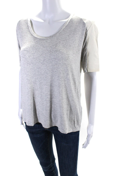 Mason Womens Leather Short Sleeves Pullover Tee Shirt Gray White Size Small