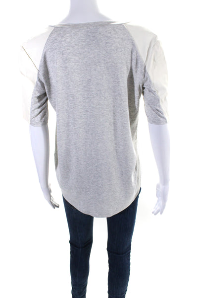 Mason Womens Leather Short Sleeves Pullover Tee Shirt Gray White Size Small