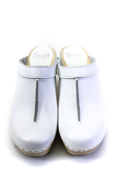 Sven Womens Slip On Block Heel Clogs Mules White Leather Size 36