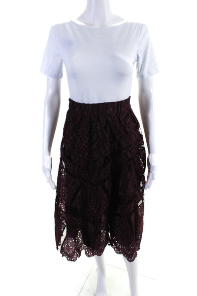 Zimmermann Womens Dark Red Silk Eyelet Midi Lined A-line Skirt Size 0