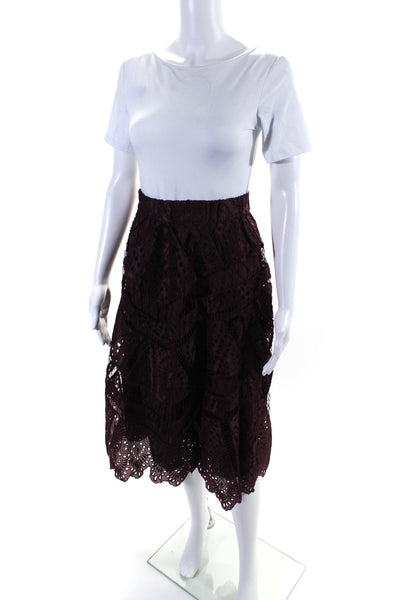 Zimmermann Womens Dark Red Silk Eyelet Midi Lined A-line Skirt Size 0