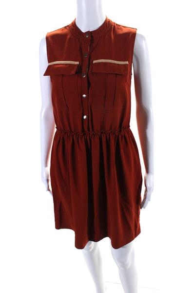 Burberry Brit Womens Rust Brown Crew Neck Sleeveless Shirt Dress Size 4