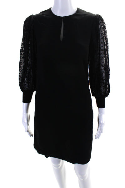 Givenchy Womens Black Wool Sheer Long Sleeve V-Neck A-Line Dress Size 34