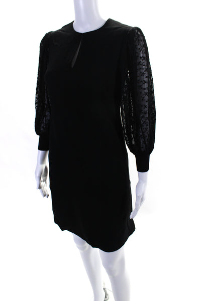 Givenchy Womens Black Wool Sheer Long Sleeve V-Neck A-Line Dress Size 34