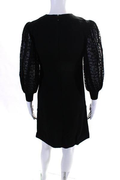 Givenchy Womens Black Wool Sheer Long Sleeve V-Neck A-Line Dress Size 34