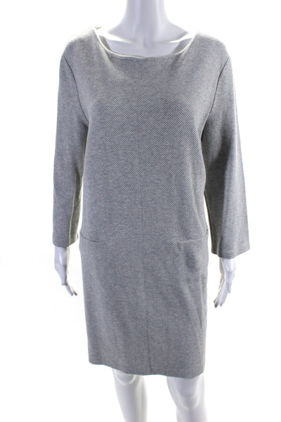 Nicole Miller Womens Gray Textured Crew Neck Long Sleeve Shift Dress Size M