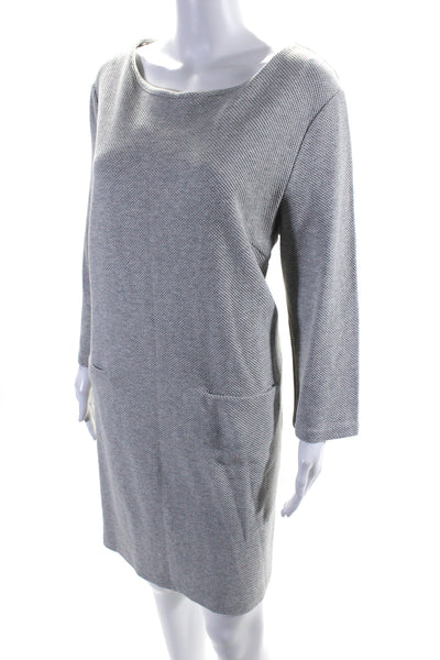 Nicole Miller Womens Gray Textured Crew Neck Long Sleeve Shift Dress Size M