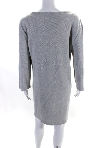 Nicole Miller Womens Gray Textured Crew Neck Long Sleeve Shift Dress Size M