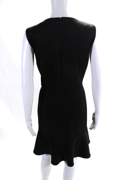 DKNY Womens Black Ruffle Crew Neck Zip Front Sleeveless Shift Dress Size 8