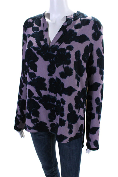 Essentiel Antwerp Womens Long Sleeve V Neck Abstract Top Purple Navy Size FR 34